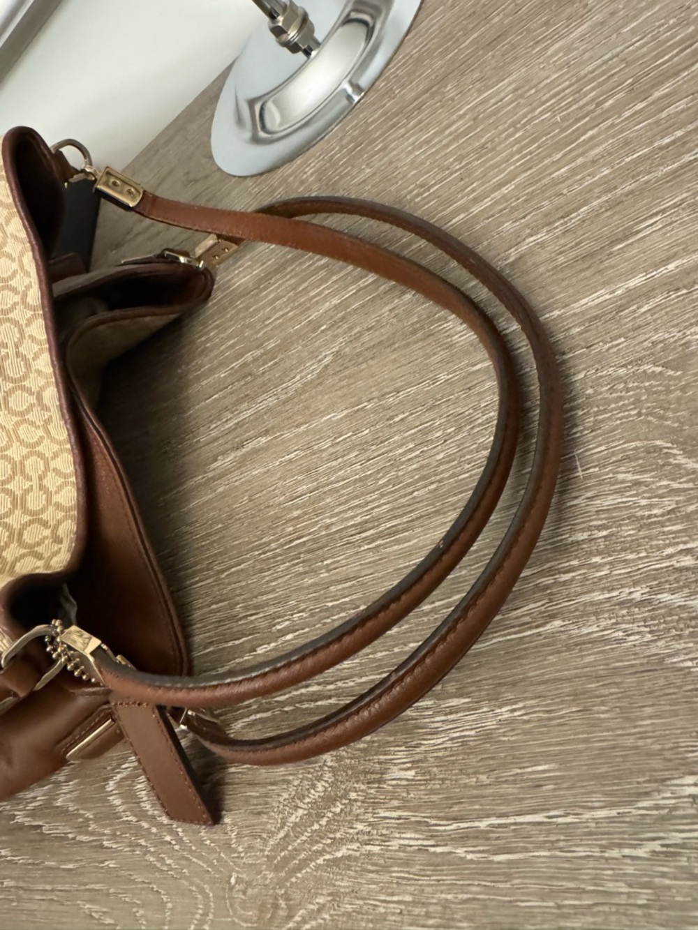 Coach Tan Signature Canvas Shoulder Bag with Brown Leather Trim - Picture 10 of 15